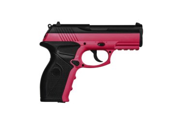 Modern kırmızı havalı tabanca. Beyaz arkaplanda izole et.