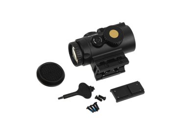 Modern optik kolatör görüşü. Kısa mesafeden ateş etmek için nişan alma cihazı. Beyaz arkaplanda izole et.