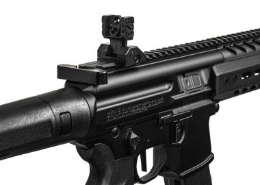 Modern air rifle. Pneumatic replica of the m4 carbine. A copy of the weapon with mechanical sights. Isolate on a white background.