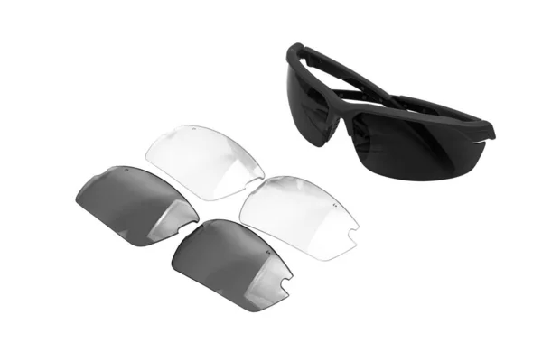 近代的なゴーグル目を保護します プラスチックフレームとプラスチックレンズを備えたメガネ 白い背景に隔離された — ストック写真