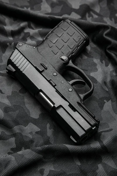 Modern Semi Automatic Pistol Isolate Camouflage Background Armament Army Police — Φωτογραφία Αρχείου
