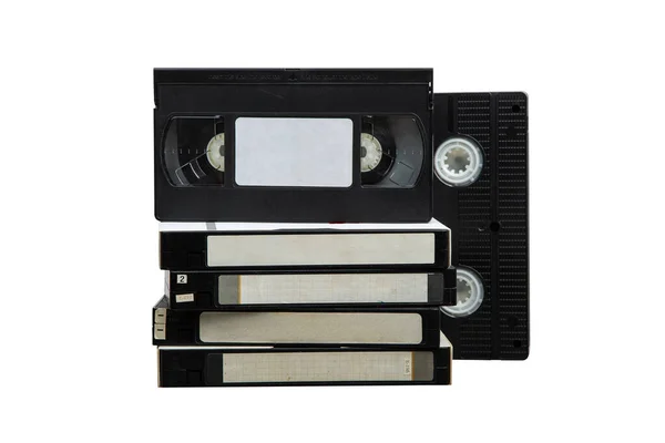 Pile Vhs Video Cassettes Vintage Media Isolate White Background — Stockfoto