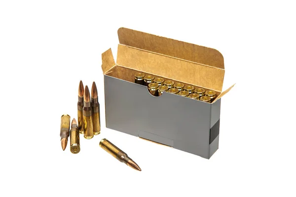 Open Ammo Box Cartridges Rifle Carbine Isolate White Background — Stock Photo, Image