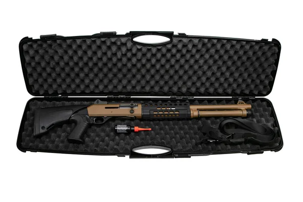 stock image Modern semi-automatic shotgun. Tactical smoothbore weapon 12 caliber. Armament of the army, police and special units. isolate on white background.