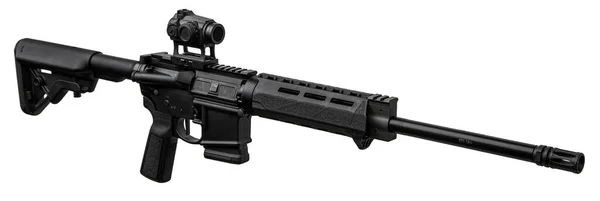 現代の自動小銃は白地に隔離されている 特殊部隊 軍隊のための武器 白い背景に赤い点の光景とサイレンサーを持つカービン — ストック写真