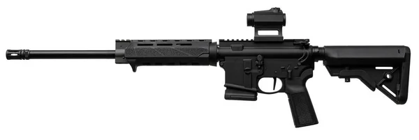 現代の自動小銃は白地に隔離されている 特殊部隊 軍隊のための武器 白い背景に赤い点の光景とサイレンサーを持つカービン — ストック写真