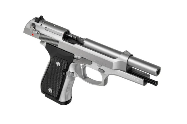 Modern Semi Automatic Silver Pistol Armament Army Police Short Barreled — Stock Photo, Image