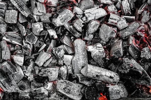 Struktura Hořícího Dřeva Dřevěného Uhlí Zbytky Tepla Popel Požáru Světlé — Stock fotografie