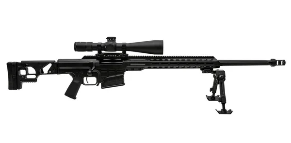 Modern Powerful Large Caliber Tactical Sniper Rifle Telescopic Sight Mounted Stock Photo