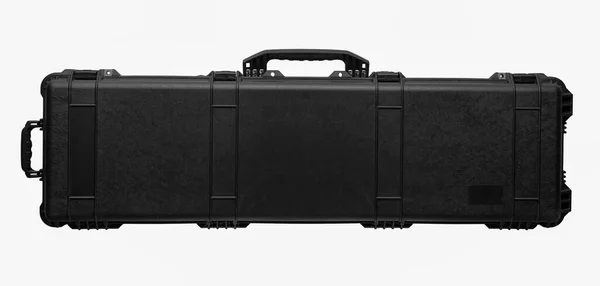 武器の保管と輸送のための大規模な近代的なブラックケース 武器の安全な輸送のための内部の柔らかい泡を持つ車輪のスーツケース 小銃及び散弾銃用容器 — ストック写真