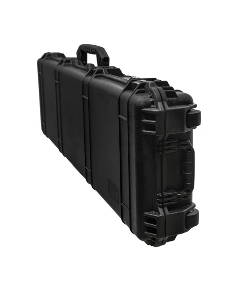 stock image Large modern black case for storing and transporting weapons. Suitcase on wheels with soft foam inside for safe transportation of weapons. Container for rifles and shotguns.