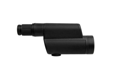 Modern dürbün. Uzun menzilli gözlem cihazı. Beyaz arkaplanda tek göz izolasyonu.