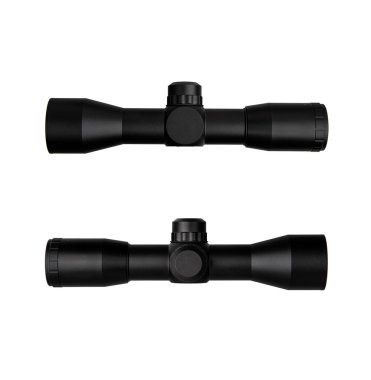 Beyaz arka planda modern bir keskin nişancı dürbünü. Uzun mesafelerde nişan almak ve ateş etmek için optik aygıt.