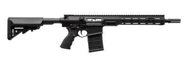 Modern otomatik tüfek beyaz arka planda izole edilmiş. Polis, özel kuvvetler ve ordu için silahlar. Otomatik karabina. Beyaz sırtlı saldırı tüfeği..