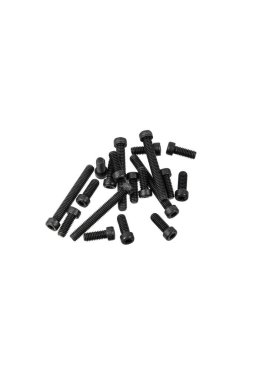 Soket Başlı Cap, Fasteners Donanım Sürgülerini Vidalıyor. Bir grup dişli. Beyaz arkaplanda izole et.