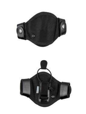 Tabanca kılıfı. Kullanışlı ve gizli silah taşıma suçundan. Sentetik malzeme ve deriden yapılmış kılıf. Her yönden bak. Beyaz arkaplanda izole et.