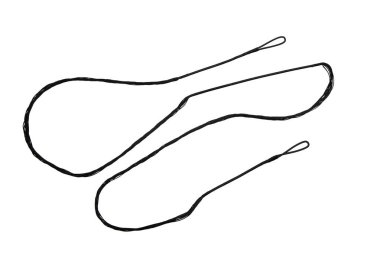 Yay ya da yaylı tüfek için yay. Sıkıca örülmüş naylon iplikler tek bir ipliğe bağlı. Beyaz arkaplanda izole et.