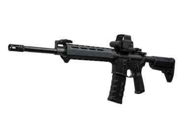 Modern automatic rifle isolated on white background. Weapons for police, special forces and the army. A carbine with red dot sight on a white background.
