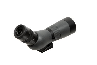 Modern dürbün. Uzun menzilli gözlem cihazı. Beyaz arkaplanda tek göz izolasyonu.