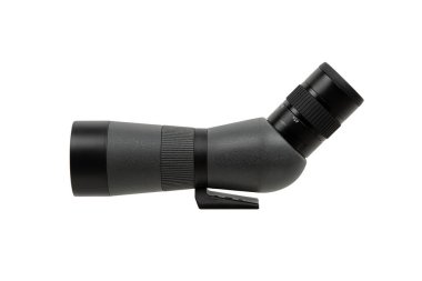 Modern dürbün. Uzun menzilli gözlem cihazı. Beyaz arkaplanda tek göz izolasyonu.