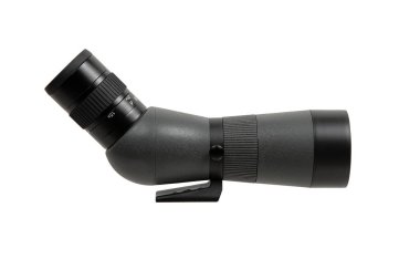 Modern dürbün. Uzun menzilli gözlem cihazı. Beyaz arkaplanda tek göz izolasyonu.