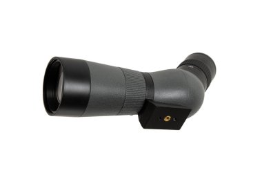 Modern dürbün. Uzun menzilli gözlem cihazı. Beyaz arkaplanda tek göz izolasyonu.