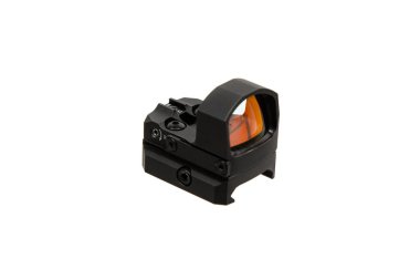 Modern optik kolatör görüşü. Kısa mesafeden ateş etmek için nişan alma cihazı. Beyaz arkaplanda izole et.