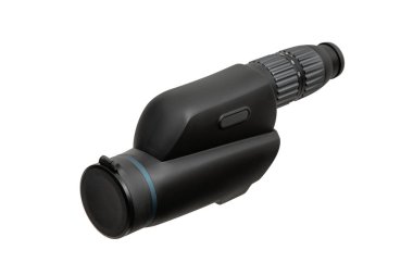 Modern dürbün. Uzun menzilli gözlem cihazı. Beyaz arkaplanda tek göz izolasyonu.