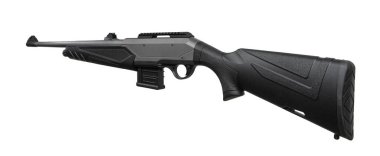 Semi-automatic rifled carbine. Hunting rifle with a plastic butt. Isolate on a white background.
