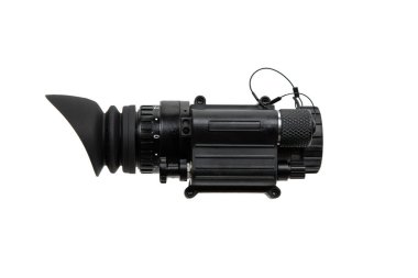 Gece görüş cihazı. Karanlıkta gözlemlemek için özel bir cihaz. Ordu, polis ve özel kuvvetler için teçhizat. Beyaz arkaplanda izole et.