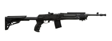 Modern ayarlarda klasik yarı otomatik karabina. Spor, avcılık ve nefsi müdafaa için silahlar. Beyaz arkaplanda izole et.