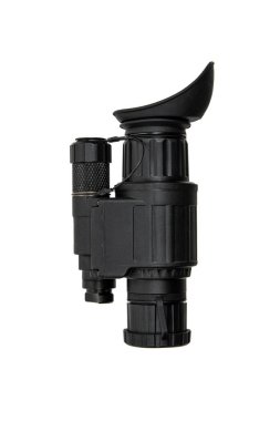 Gece görüş cihazı. Karanlıkta gözlemlemek için özel bir cihaz. Ordu, polis ve özel kuvvetler için teçhizat. Beyaz arkaplanda izole et.