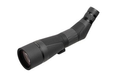 Modern dürbün. Uzun menzilli gözlem cihazı. Beyaz arkaplanda tek göz izolasyonu.