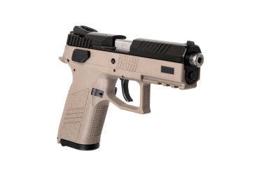 Modern semi-automatic pistol isolate on a white background. Small caliber .22l pistol. Short-barreled weapon. clipart