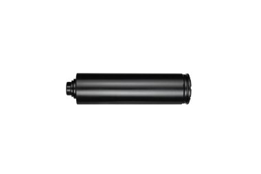 Silahlar için siyah susturucu. Susturucu, saldırı tüfeğinin ucundaydı. Beyaz arkaplanda izole et.