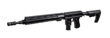 A modern automatic carbine chambered for 9mm pistol caliber. Weapons for the police, army and special units. Isolate on a white background.