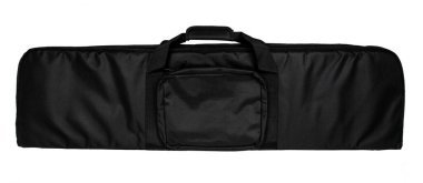 Soft black weapon case with extra pockets. Bag for storing and transporting weapons. Isolate on a white background.