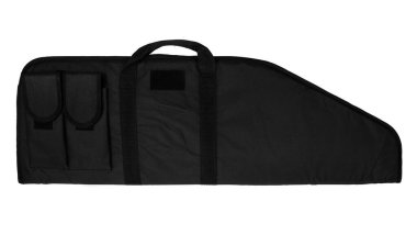 Ekstra cepli yumuşak siyah silah çantası. Silah depolama ve taşıma için çanta. Beyaz arkaplanda izole et.