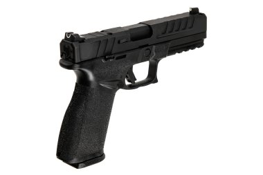 Modern semi-automatic pistol isolate on a white background. Armament for the army and police. Short-barreled weapon. clipart