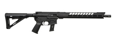9mm kalibrelik modern otomatik bir karabina. Polis, ordu ve özel birimler için silahlar. Beyaz arkaplanda izole et.