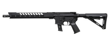 9mm kalibrelik modern otomatik bir karabina. Polis, ordu ve özel birimler için silahlar. Beyaz arkaplanda izole et.