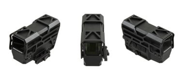 Modern optik kolatör görüşü. Kısa mesafeden ateş etmek için nişan alma cihazı. Beyaz arkaplanda izole et.