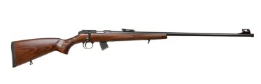 Small-bore bolt rifle in a wooden stock of .22lr. Small rifled weapon for hunting and sports. Isolate on a white background. clipart