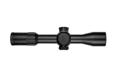 High-quality rifle scope with adjustment knobs, black matte finish, precision optics, ideal for hunting and shooting sports, isolated on a white background. clipart