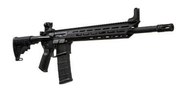 Hafif modüler tasarımı olan modern AR-style tüfek, siyah mat kaplama, ayarlanabilir stok, Picatinny ray, ergonomik kavrama ve M-LOK cankurtaran. Taktik veya spor atışları için mükemmel..