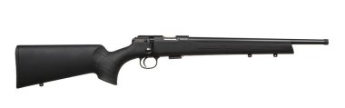 Small-bore bolt rifle in a plastic stock of .22lr. Small rifled weapon for hunting and sports. Isolate on a white background. clipart