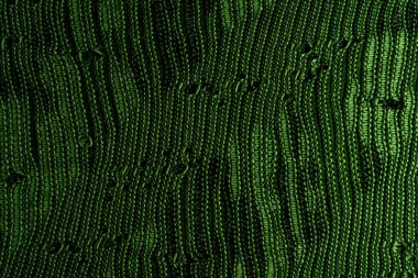 Yeşil örülmüş kumaş dokusu, detaylı desen ve canlı renk, arka plan, tekstil sanatı ve samimi malzeme çizimleri için uygun..