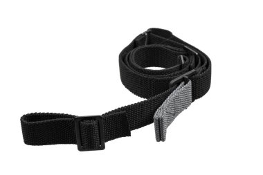 Plastik tokalı siyah ayarlanabilir kayış, beyaz arka planda izole edilmiş, çantalar, sırt çantaları veya valizler için çok yönlü aksesuar, dayanıklı ve pratik tasarım.