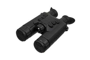 Black night vision binoculars with digital controls, multiple buttons, and eyepieces, suitable for outdoor activities or professional use, isolated on a white background. clipart