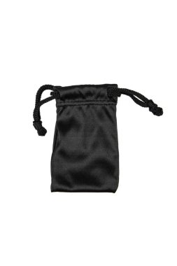 Siyah çizgili kese, beyaz arkaplanda izole edilmiş küçük siyah kumaş çanta, küçük eşyalar veya hediyeler depolamak için kullanılır, basit ve zarif tasarım, çok yönlü ve pratik aksesuar.